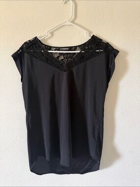 Express Black Lace-Trim Cap Sleeve Top